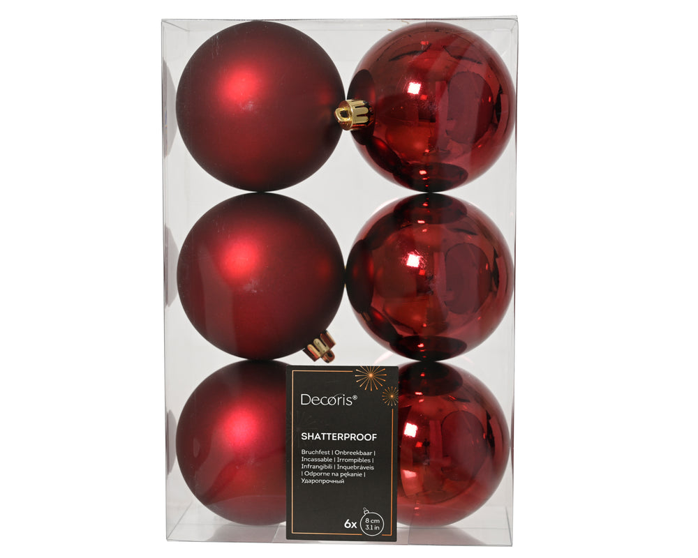 Kissmas Classic - 6 Pack Burgundy Baubles 8cm