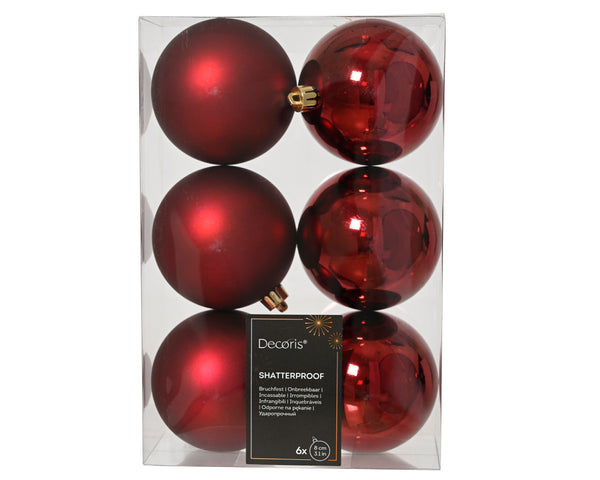 Kissmas Classic - 6 Pack Burgundy Baubles 8cm