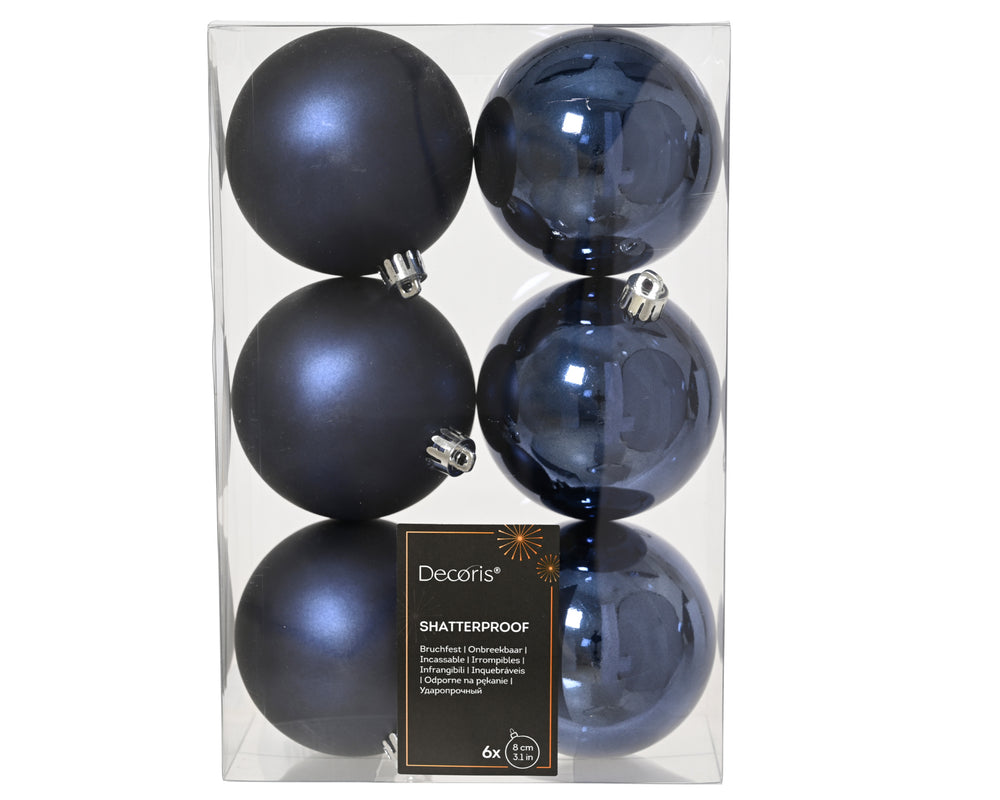 Kissmas Classic - 6 Pack Navy Blue Baubles 8cm