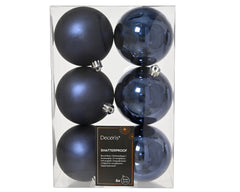 Kissmas Classic - 6 Pack Navy Blue Baubles 8cm