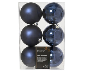 Kissmas Classic - 6 Pack Navy Blue Baubles 8cm