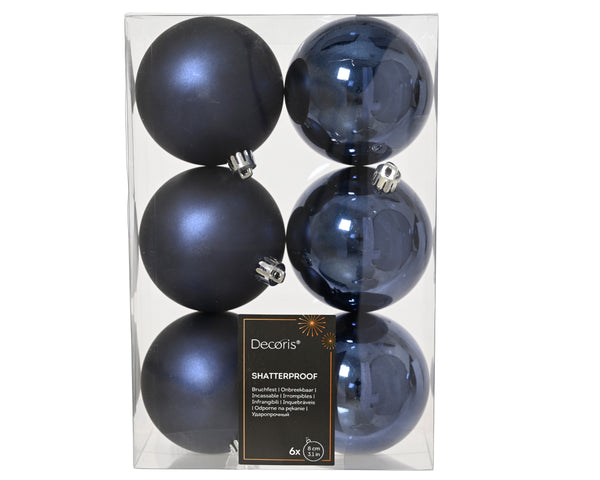 Kissmas Classic - 6 Pack Navy Blue Baubles 8cm