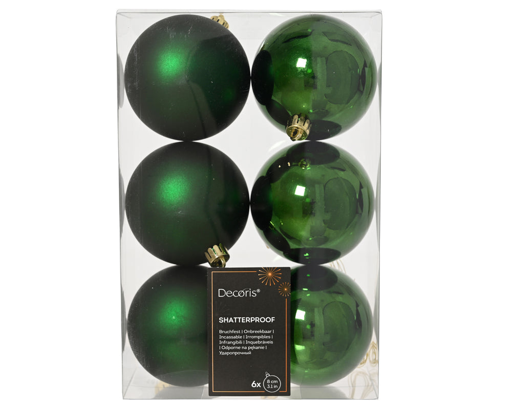 Kissmas Classic - 6 Pack Pine Green Baubles 8cm