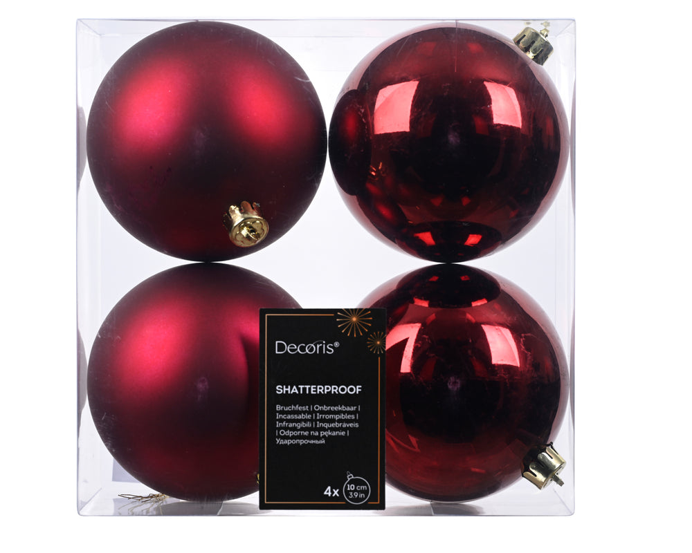 Kissmas Classic - 4 Pack Burgundy Baubles 10cm