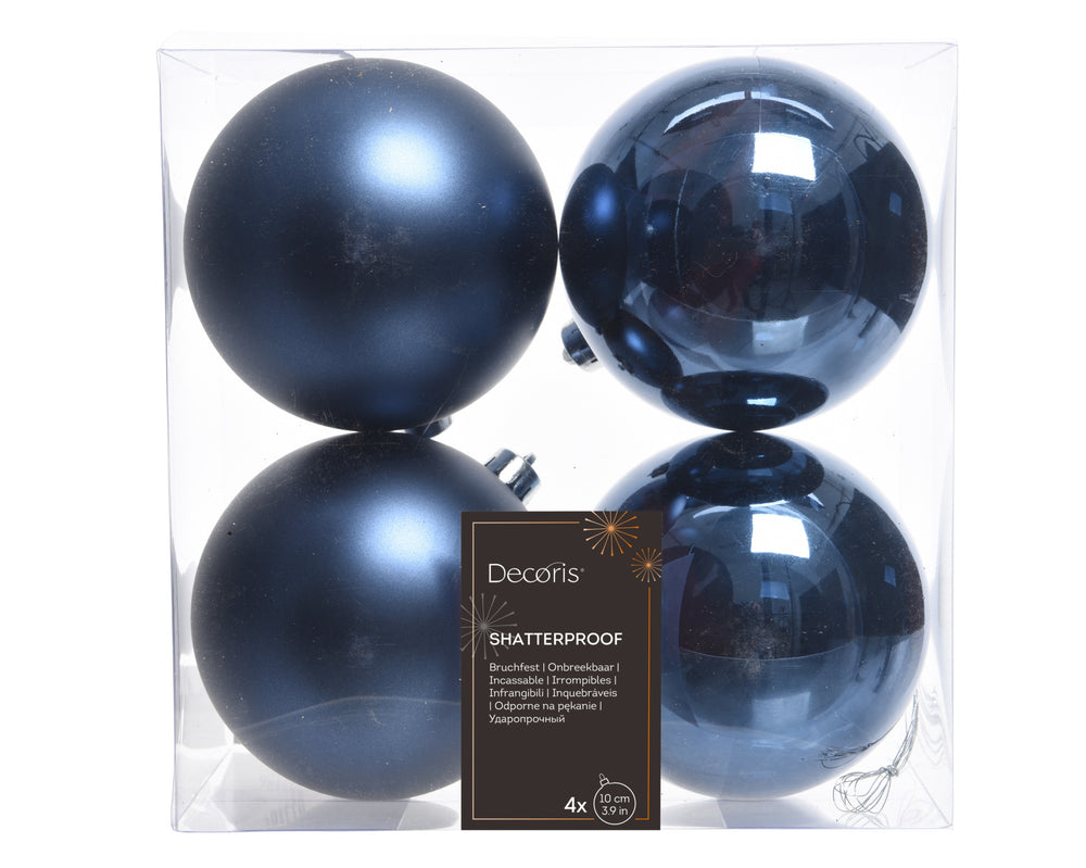 Kissmas Classic - 4 Pack Navy Blue Baubles 10cm