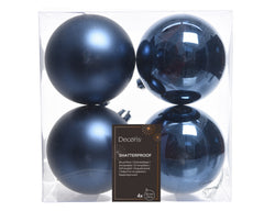 Kissmas Classic - 4 Pack Navy Blue Baubles 10cm