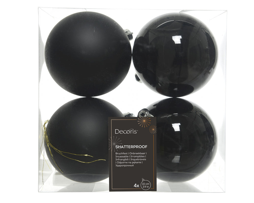 Kissmas Classic - 4 Pack Black Baubles 10cm