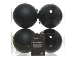 Kissmas Classic - 4 Pack Black Baubles 10cm