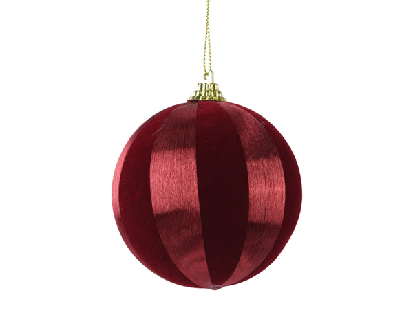 Burgundy Striped Satin Bauble - 8cm
