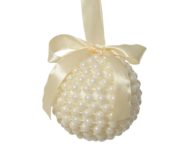 Pearl Detail with Bow Bauble 10cm