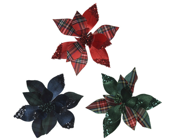 The Perthshire Tartan Poinsettia Set of 3 - 27cm