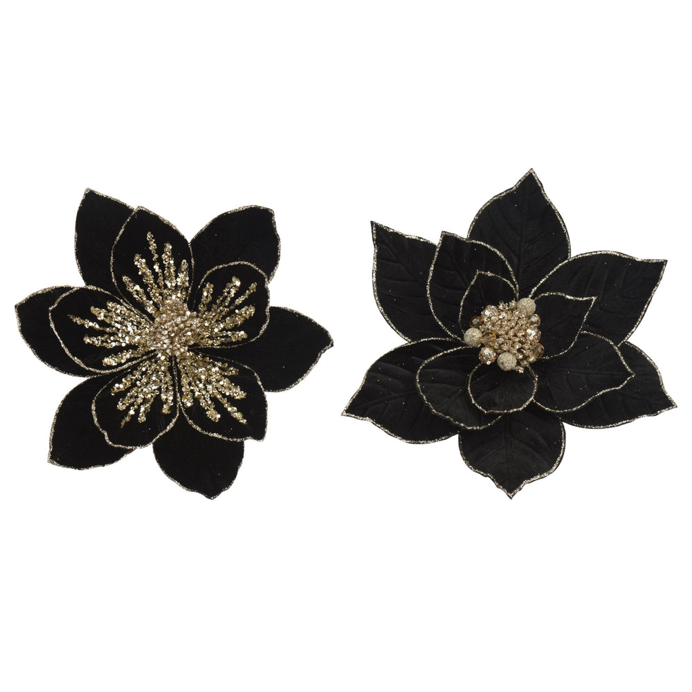 Sienna / Saskia Black and Gold Poinsettia Set of 2 - 30cm