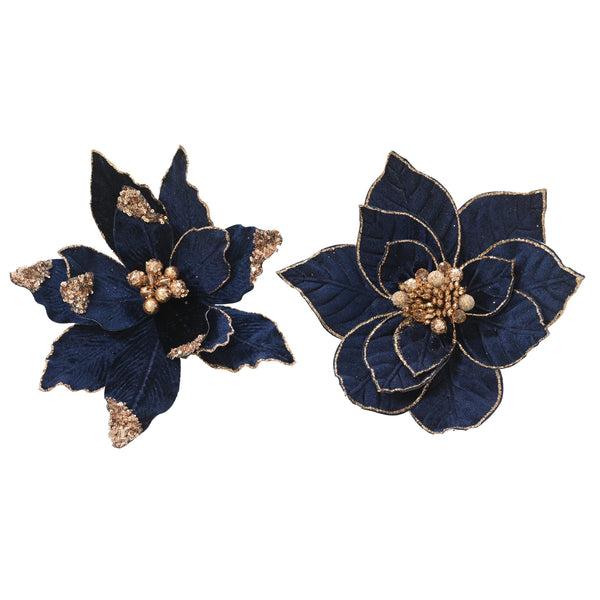 The Beaumont Navy Poinsettia Set of 2 - 29cm