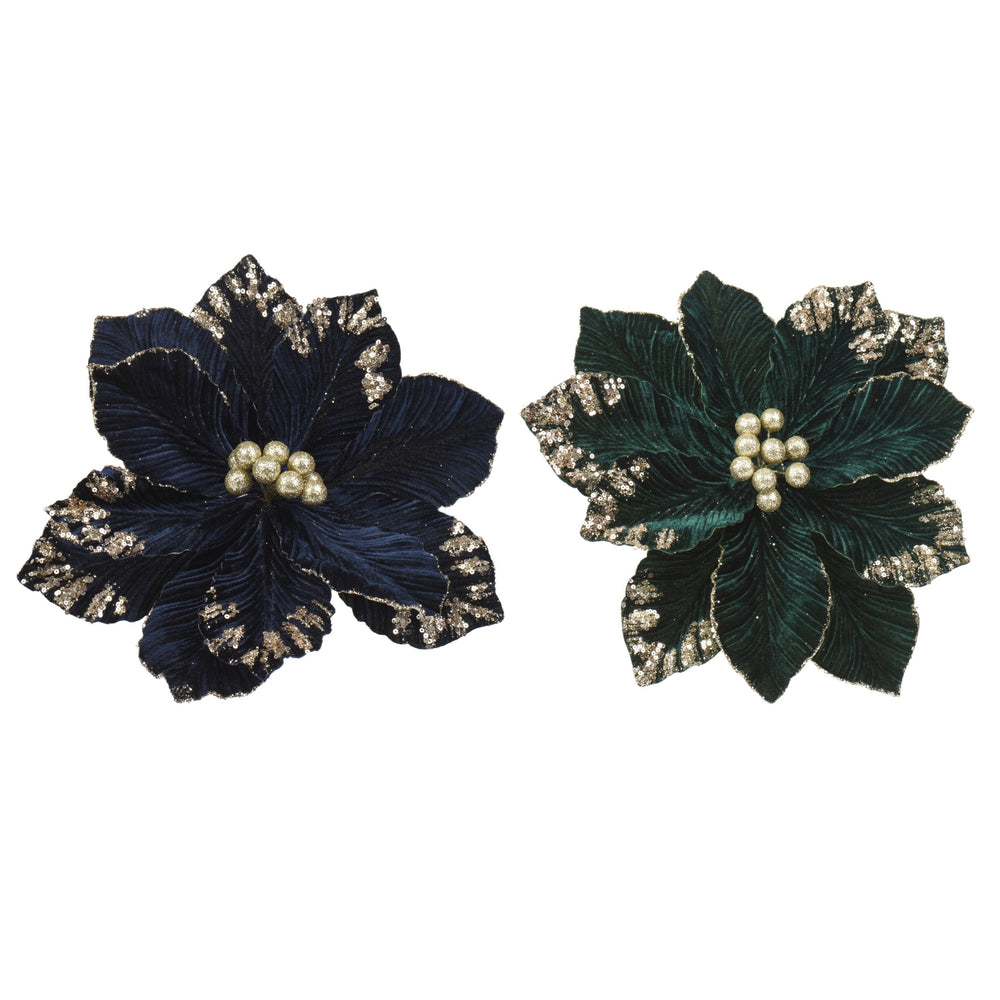 The Beaumont/The Cameron Navy & Green Poinsettia Set of 2 - 35cm