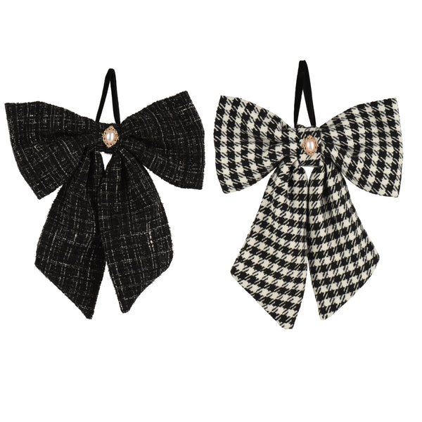 Matilda/Mariah Tweed and Black Bows Set of 2 - 25cm