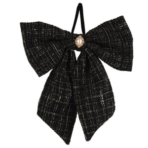 Matilda Black Tweed Pearl Detail Bow - 25cm