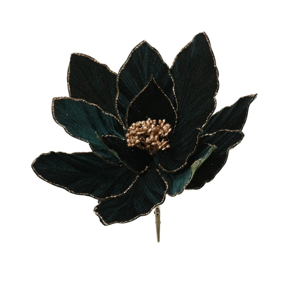The Cameron Green and Gold Detail Poinsettia Individual Clip On - 28cm