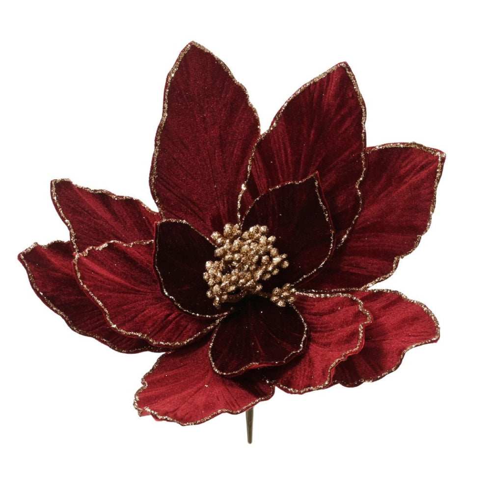 The Balmoral Red and Gold Detail Poinsettia Individual Clip On - 28cm